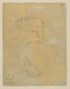 Nainen istumassa, koira jaloissaan, verso, n. 1806 tekijältä John Constable
