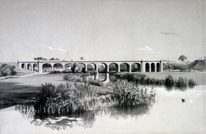 Avon Viaduct, Wolston, 2. heinäkuuta 1837 (kynä ja muste ja pesu paperille) tekijältä John Cooke Bourne