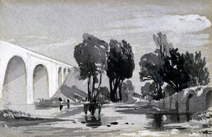 Blythe Viaduct, Hampton-in-Arden, n. 1838 (kynä ja muste ja pesu paperille) tekijältä John Cooke Bourne