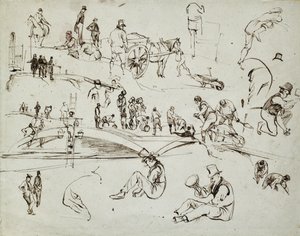 Lontoon ja Birminghamin rautatien rakentaminen, n. 1835 (ruskea muste paperille; yhdistelmäluonnos) tekijältä John Cooke Bourne