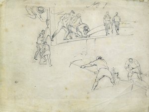 Lontoon ja Birminghamin rautatien rakentaminen, n. 1835 (kynä paperille; yhdistelmäluonnos) tekijältä John Cooke Bourne