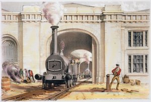 Sisäänkäynti veturin konehuoneeseen, Camden Town, Lontoo, 1839 tekijältä John Cooke Bourne