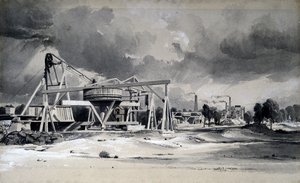 Päähineet ja pumput Kilsby Tunnelissa, Northamptonshiressa, 16. heinäkuuta 1837 (kynä ja muste ja pesu paperille) tekijältä John Cooke Bourne