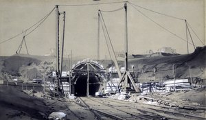 Primrose Hill Tunnel, huhtikuu 1837 (kynä ja muste ja pesu paperille) tekijältä John Cooke Bourne