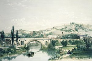 St. Jamesin silta ja asema, Bath (väri litho) tekijältä John Cooke Bourne