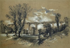 Blatchford Viaduct, n. 1835-1838 (kynä pesulla paperilla) tekijältä John Cooke Bourne