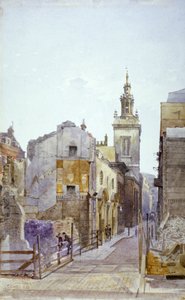 College Hill ja St Michael Paternoster Royal -kirkko, Lontoon kaupunki, 1883 tekijältä John Crowther