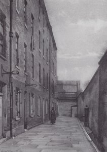 Kadonnut Lontoo: Marshalsea Place, osa velallisvankilaa (litografia). tekijältä John Crowther