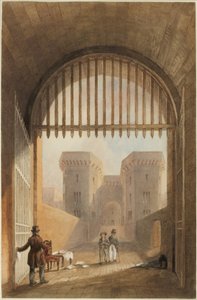Gateway of the Gaol, Newcastle upon Tyne (bc, muste ja wc paperilla) tekijältä John Dobson