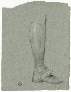 Seisovan hahmon jalka (etusivu); luonnos kengistä (kääntöpuoli). tekijältä John Downman