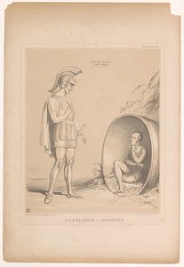 Spotprent tapasi Sir Robert Peelin Aleksanteri ja Diogenes (otsikko esineessä) HB Sketches (sarjan nimi objektissa) tekijältä John Doyle