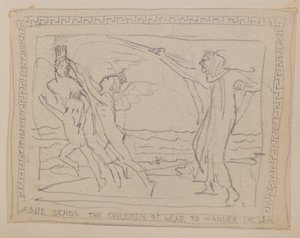 Aoife lähettää Lirin lapset vaeltamaan merellä (lyijykynä) tekijältä John Duncan