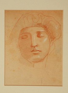 Kelttiläisen jumalan pää (kynä paperilla) tekijältä John Duncan
