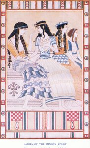 Ladies of the Minoan Court, kuvitus Kreetan myyttejä ja Pre-Hellenic Europe -pubista. kirjoittanut Gresham Publishing Company Limited 1920-luku (värilitho)