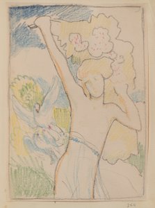 Nimetön [Naarashahmo ja kyyhkyset] (lyijykynä) tekijältä John Duncan