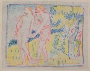 Nimetön [Mies- ja nainenhahmo maisemassa] (lyijykynä) tekijältä John Duncan