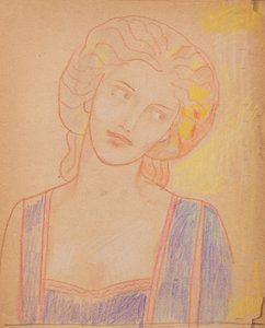 Nimetön [keskiaikainen naishahmo] (lyijykynä) tekijältä John Duncan