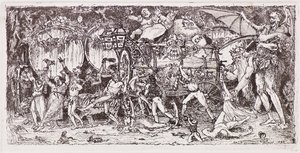 Neljän tiikerin piirtämä viinitynnyri tekijältä John Duncan