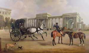 Mr. Massey Stanley avoauton ja hakkerien kanssa Hyde Park Cornerissa, 1833 tekijältä John E. Ferneley