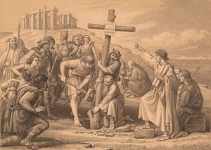 "Kristinuskon ensimmäinen saarna Britanniassa", n. 1900 tekijältä John Easton
