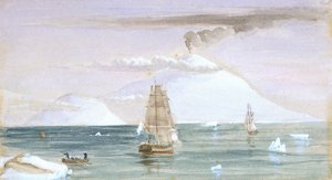 Beaufortin saari ja Mount Erebus. Löydetty 28. tammikuuta 1841 tekijältä John Edward Davis