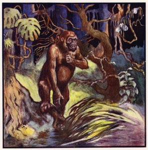 Edessämme seisoi valtava gorilla (värinen lito) tekijältä John Edwin Noble