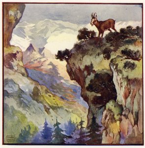 Saadakseni mitään mahdollisuutta minun on oltava valtavan kallion huipulla noin kaksituhatta jalkaa pääni yläpuolella (väri litho) tekijältä John Edwin Noble