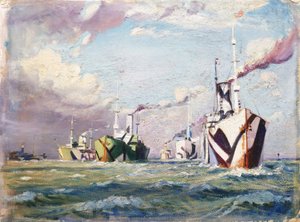 Cunarder (höyrylaiva), noin 1918 (öljy kartongille). tekijältä John Everett