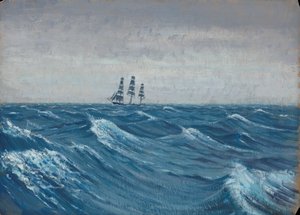 Purjelaiva, 1800-luvun loppu - 1900-luvun puoliväli (öljy paperille) tekijältä John Everett
