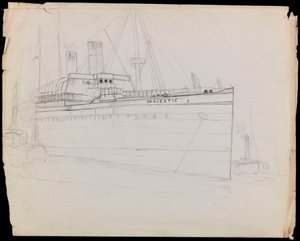 PAH1223; Luonnos matkustajalaiva Majesticista (keskeneräinen) (piirustus) (piirustus) tekijältä John Everett