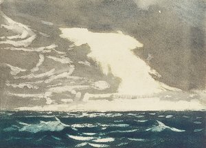 Merimaisema - vihreä meri ja myrskyisä siniharmaa taivas 2, 1900-luku (värillinen akvatintta) tekijältä John Everett