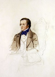 Tutkimus R. Stephensin muotokuvaa varten Merton Collegesta, Oxfordista, n. 1850 (kynä ja akvarelli paperille) tekijältä John Everett Millais
