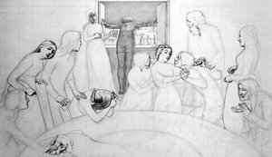Vedenpaisumuksen aatto, n. 1850 (kynä, kynä ja muste paperille) tekijältä John Everett Millais