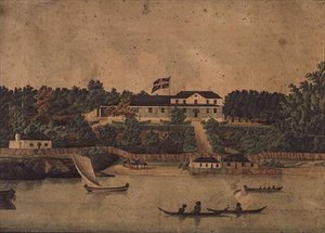 First Government House, Sydney, n. 1807 (akvarelli) tekijältä John Eyre