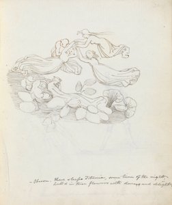 Oberon. Siellä nukkuu Titania, jonkin aikaa yöstä..., 1783 (kynä, muste & pesu paperille) tekijältä John Flaxman
