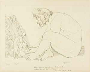 Polyfemos pyytää Odysseukselta lisää viiniä tekijältä John Flaxman