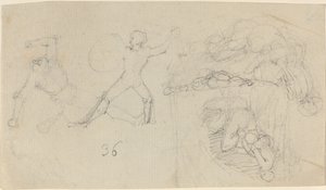 Arkki luonnoksia, mukaan lukien Two Warriors Fighting tekijältä John Flaxman