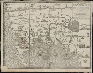 Uuden Englannin kartta Lähettäjä: William Hubbards New-Englandin nykyinen osavaltio, 1677