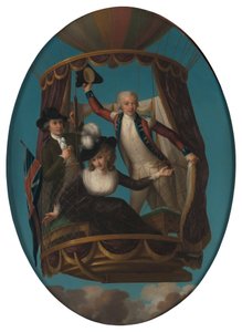 Kapteeni Vincenzo Lunardi avustajansa George Bigginin ja rouva Letitia Anne Sagen kanssa ilmapallossa tekijältä John Francis Rigaud