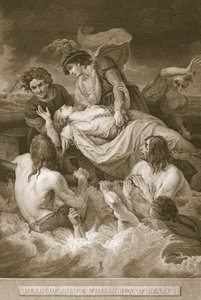 Prinssi Williamin, Henry I:n pojan, kuolema, kaiverrus J. Stow, kuvitus David Humen teoksesta "The History of England", pub. R. Bowyer, Lontoo, 1812