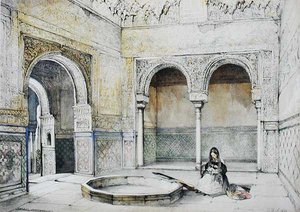 Abencerrajes-salin (Sala de los Abencerrajes) sisustus, "Alhambran luonnokset ja piirustukset", kaivertanut William Gauci (fl.1825-54)