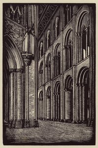 Elyn katedraali: Ely Cathedral: Keskilaiva länteen (puupiirros) tekijältä John Frederick Greenwood