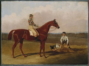 "Barefoot", kilpahevonen, Jockey Up and a Groom, 1835 tekijältä John Frederick Herring Senior