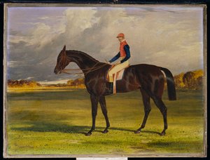 Earl of Chesterfieldin Filly "Industry", W. Scott Upin kanssa maisemassa, 1838 tekijältä John Frederick Herring Senior
