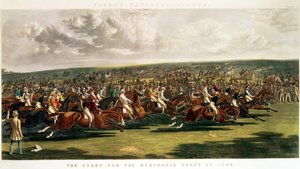 Vuoden 1844 ikimuistoisen derbyn alku, kaiverrus Charles Hunt (1803-77) tekijältä John Frederick Herring Senior