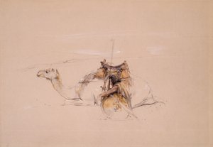 Bisharin arabi kamelillaan (lyijykynä ja akvarelli) tekijältä John Frederick Lewis