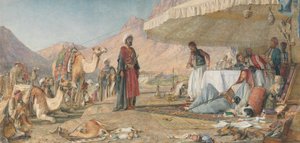 Frankien leiri Siinain vuoren autiomaassa. 1842 - Pyhän Katariinan luostari kaukana. tekijältä John Frederick Lewis