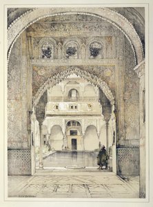 Suurlähettilässalin ovi, "Alhambran luonnokset ja piirustukset", kaiverrus William Gauci (fl.1825-54), 1835 tekijältä John Frederick Lewis