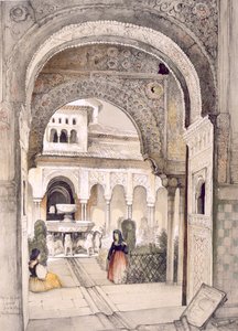 Leijonien lähde, Abencerrajes-salista, "Alhambran luonnokset ja piirustukset", kaivertanut William Gauci (fl.1825-54) tekijältä John Frederick Lewis