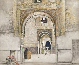 Kahden sisaren sali (Sala de las dos Hermanas), "Alhambran luonnokset ja piirustukset", kaiverrus William Gauci (fl.1825-54), 1835 tekijältä John Frederick Lewis